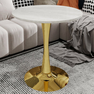 English Elm Marble-Top Round Side Table With Gold Pedestal Base - Modern Glam Design For Living Spaces & Entryways W1935P353524
