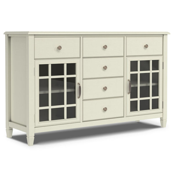 English Elm Connaught Solid Wood Buffet with Glass Cabinet Doors and Antique White Finish B136P439017