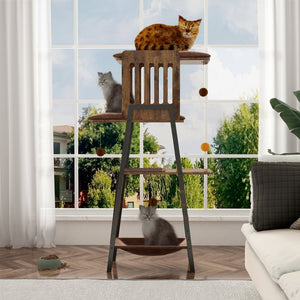 English Elm Modern 58 Inch Cat Tower with Sisal Scratching Mat Hammock and Perch for Large Breeds W2641P460041