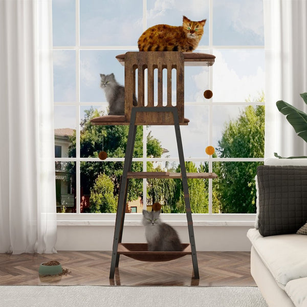 English Elm Modern 58 Inch Cat Tower with Sisal Scratching Mat Hammock and Perch for Large Breeds W2641P460041