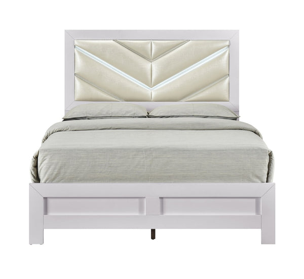 English Elm Moreland King Bed Faux Leather Headboard White Laminate Frame Modern Bedroom B078P497902