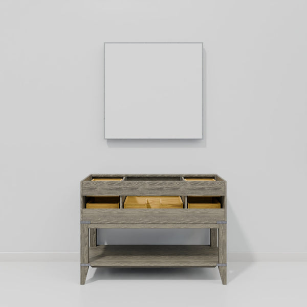 English Elm Grey Oak Single Bath Vanity with Carrara Marble Top, Chrome Faucet & 46" Mirror — 48"x22" elegance B2731S02111