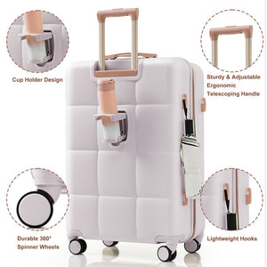 English Elm Luggage Set of 3 Abs Hard Shell Suitcases with Spinner Wheels and Built in Cup Holder Light Grey N726P296016D