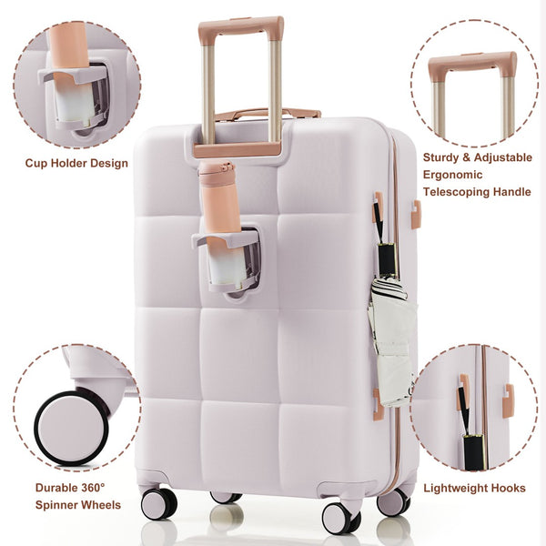 English Elm Luggage Set of 3 Abs Hard Shell Suitcases with Spinner Wheels and Built in Cup Holder Light Grey N726P296016D