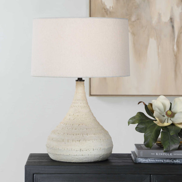 Uttermost Olsen Concrete Base Table Lamp Indoor Outdoor Coastal Modern White Shade