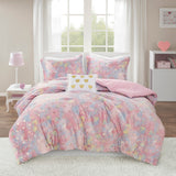 Mi Zone Rosalie Casual Metallic Printed Plush Comforter Set with Throw Pillow MZ10-0654 Pink Multi/Gold