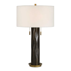 Uttermost Uttermost Carmine Waved Aluminum Table Lamp with Linen Shade and Antique Brass Accents 30741
