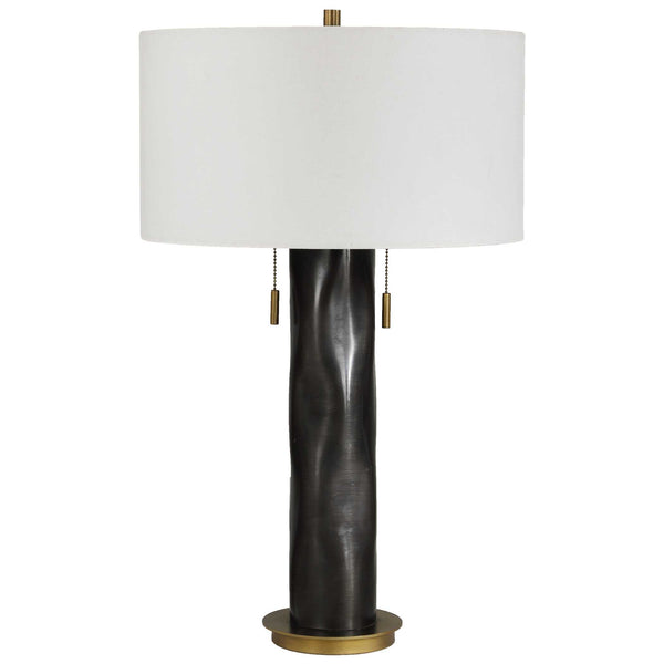Uttermost Carmine Waved Aluminum Table Lamp with Linen Shade and Antique Brass Accents