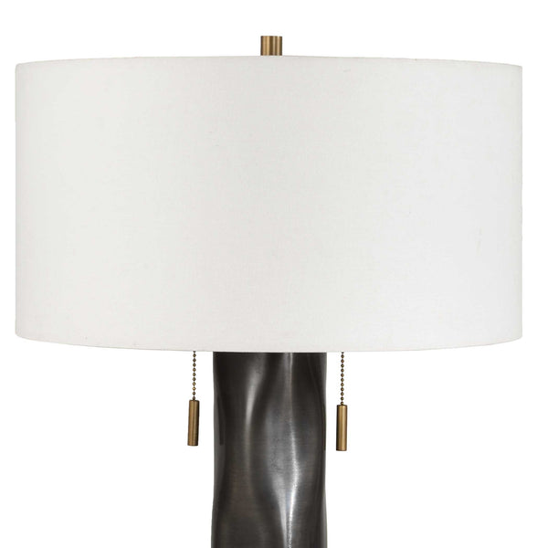 Uttermost Carmine Waved Aluminum Table Lamp with Linen Shade and Antique Brass Accents