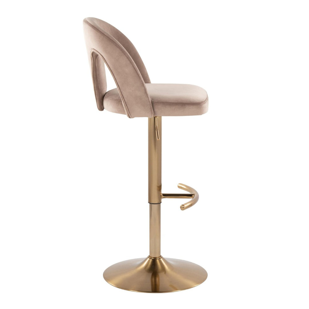 English Elm Adjustable Swivel Barstools Set of 2 White Fabric Padded Seats Chrome Base Taupe B202S01956