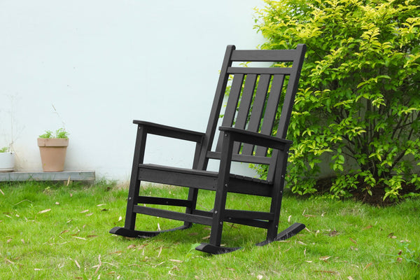 English Elm Oversized Rocking Chair with Wood-Texture Patio Rocker for Adults Ergonomic Weatherproof Seat for Porch Gray W2103P278560
