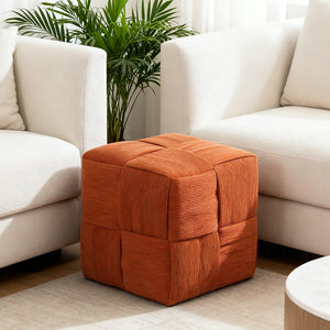English Elm Ottoman Plush Corduroy Round Footrest Stool with High‑Resilience Foam, Sturdy MDF Frame, Versatile Use Brown W3851P369738