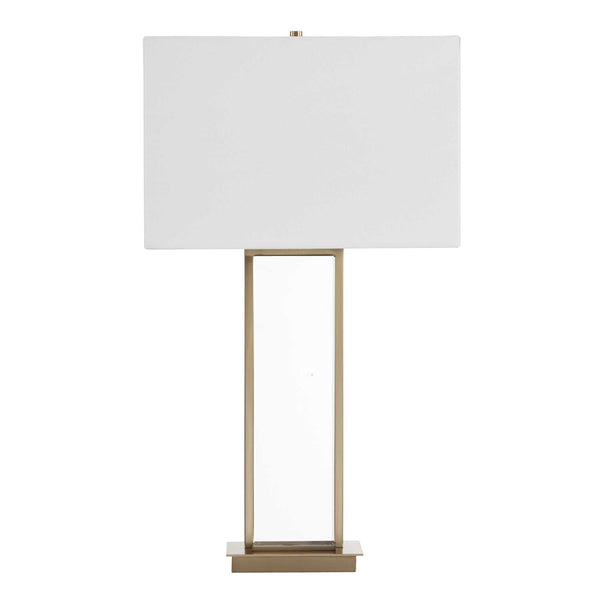 Uttermost Stambaugh Crystal Column Table Lamp with Antique Brass Iron and Linen Shade