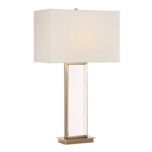 Uttermost Stambaugh Crystal Column Table Lamp with Antique Brass Iron and Linen Shade