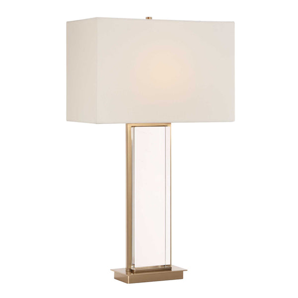 Uttermost Stambaugh Crystal Column Table Lamp with Antique Brass Iron and Linen Shade