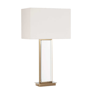 Uttermost Stambaugh Crystal Column Table Lamp with Antique Brass Iron and Linen Shade