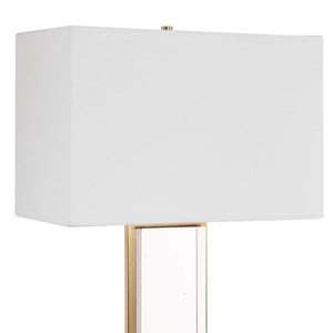 Uttermost Stambaugh Crystal Column Table Lamp with Antique Brass Iron and Linen Shade