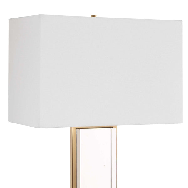 Uttermost Stambaugh Crystal Column Table Lamp with Antique Brass Iron and Linen Shade