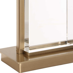 Uttermost Stambaugh Crystal Column Table Lamp with Antique Brass Iron and Linen Shade