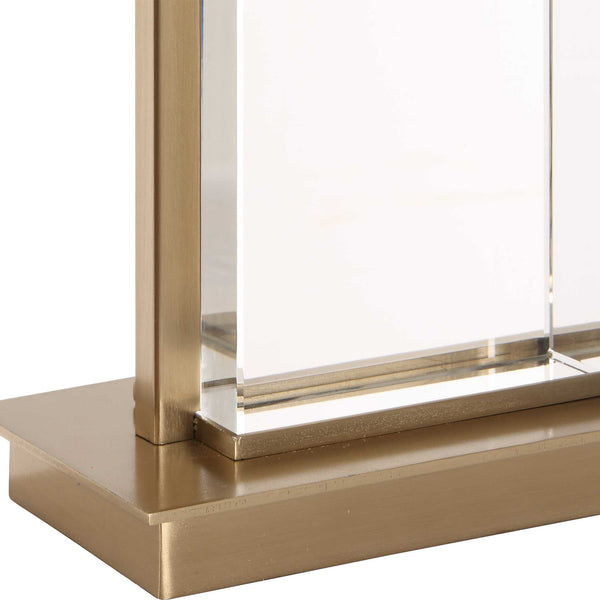 Uttermost Stambaugh Crystal Column Table Lamp with Antique Brass Iron and Linen Shade