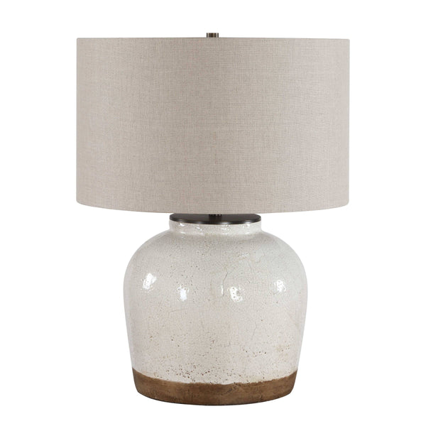 Uttermost Jarret Ceramic Table Lamp Crackle Glaze Linen Shade Farmhouse Accent