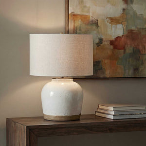 Uttermost Jarret Ceramic Table Lamp Crackle Glaze Linen Shade Farmhouse Accent