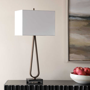 Uttermost Galloway Sculptural Iron Table Lamp with Marble Base and Linen Shade