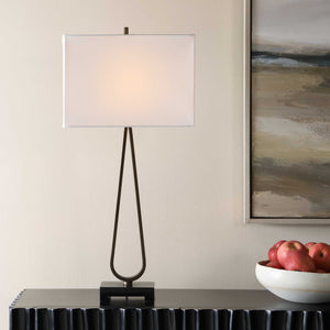 Uttermost Galloway Sculptural Iron Table Lamp with Marble Base and Linen Shade