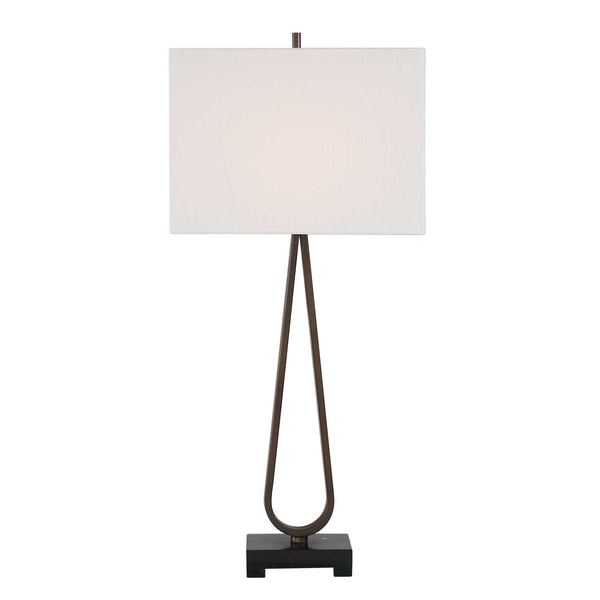 Uttermost Galloway Sculptural Iron Table Lamp with Marble Base and Linen Shade
