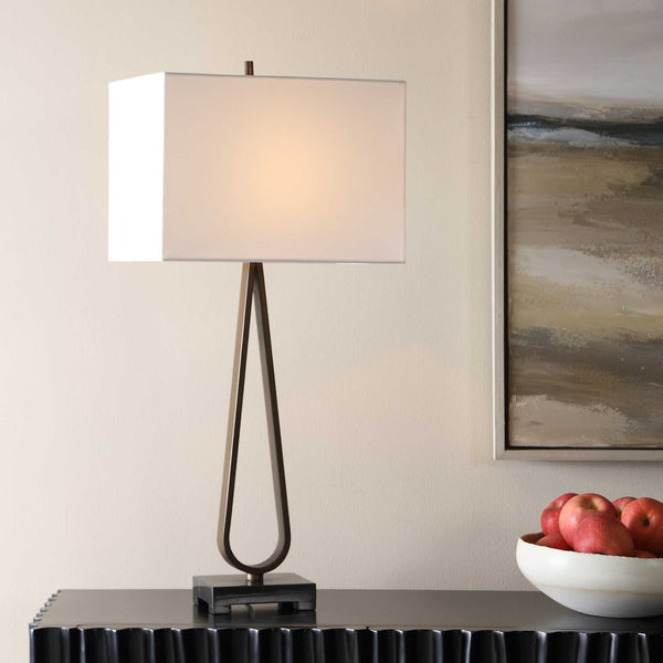 Uttermost Galloway Sculptural Iron Table Lamp with Marble Base and Linen Shade
