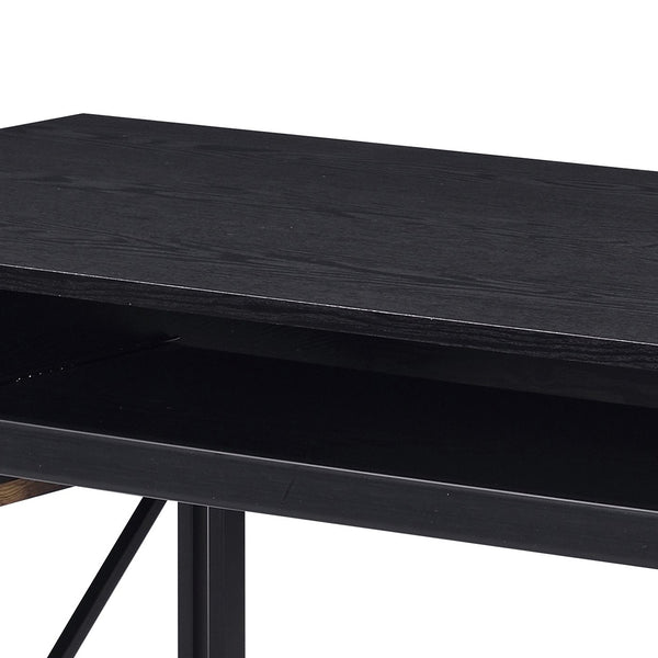 English Elm Black Computer Desk with Smooth Drawer Glides, Dual Side Storage, Keyboard Tray, Compact 47.5" Width B062P184575