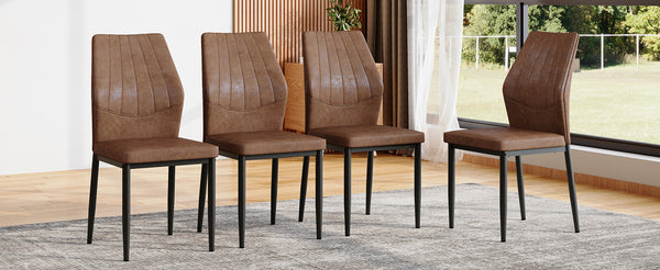 English Elm Set of 4 Brown Shell-Pattern Dining Chairs with Ergonomic Tech Fabric, Sturdy Metal Legs, 37" Brown+Black W1151P359591