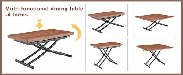 English Elm Table And Chair Set - Modern Adjustable Lifting Table With Walnut Finish & 4 Stylish Black Chairs W1151S03779-GIGA