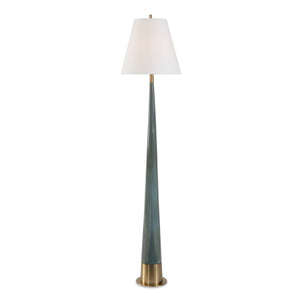 Uttermost Uttermost Riccardi Ceramic Floor Lamp Smokey Blue Glaze Antique Brass Drum Shade 30751