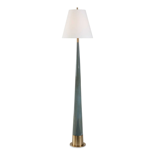 Uttermost Uttermost Riccardi Ceramic Floor Lamp Smokey Blue Glaze Antique Brass Drum Shade 30751