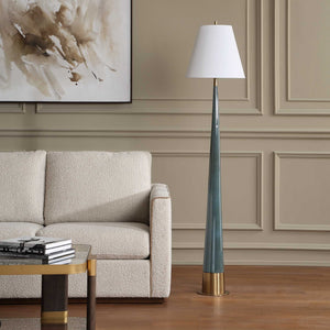 Uttermost Riccardi Ceramic Floor Lamp Smokey Blue Glaze Antique Brass Drum Shade