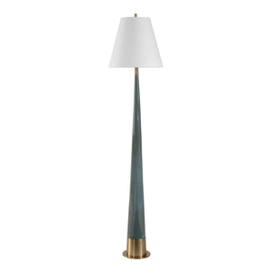 Uttermost Riccardi Ceramic Floor Lamp Smokey Blue Glaze Antique Brass Drum Shade