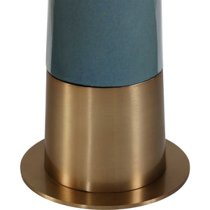 Uttermost Riccardi Ceramic Floor Lamp Smokey Blue Glaze Antique Brass Drum Shade