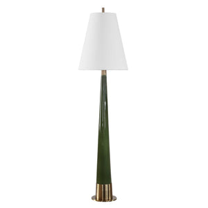 Uttermost Riccardi Ceramic Table Lamp Moss Green Glaze with Antique Brass Pedestal Base