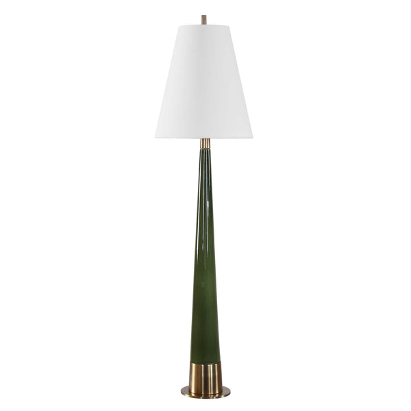 Uttermost Riccardi Ceramic Table Lamp Moss Green Glaze with Antique Brass Pedestal Base