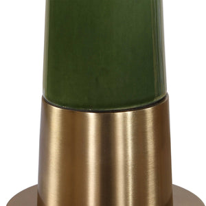 Uttermost Riccardi Ceramic Table Lamp Moss Green Glaze with Antique Brass Pedestal Base