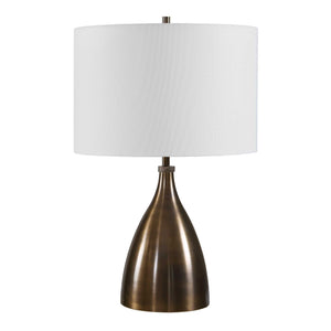Uttermost Jereko Bronze Iron Base Lamp with Travertine Detail and Linen Drum Shade
