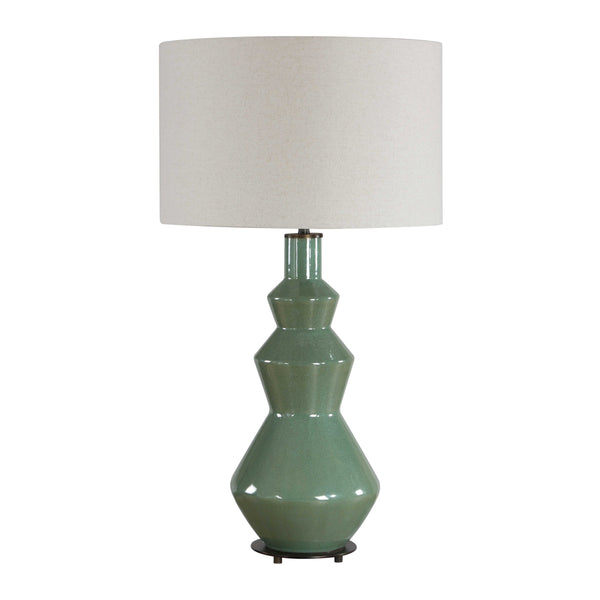 Uttermost Kitley Artisan Ceramic Table Lamp with Sage Glaze and Linen Drum Shade