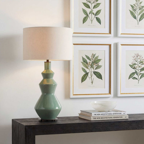 Uttermost Kitley Artisan Ceramic Table Lamp with Sage Glaze and Linen Drum Shade