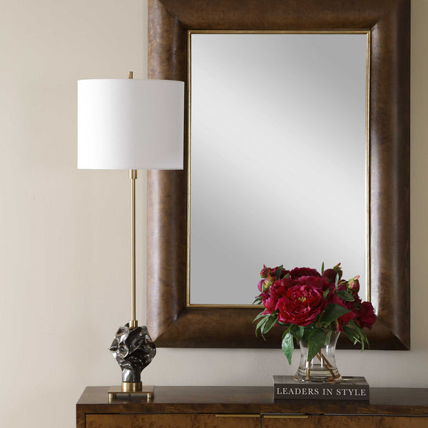 Uttermost Fiori Ceramic Buffet Lamp with Brass Hardware and White Linen Drum Shade
