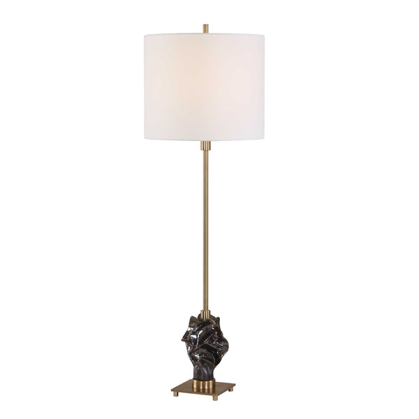 Uttermost Fiori Ceramic Buffet Lamp with Brass Hardware and White Linen Drum Shade