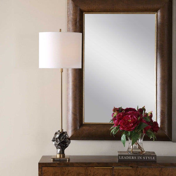 Uttermost Fiori Ceramic Buffet Lamp with Brass Hardware and White Linen Drum Shade