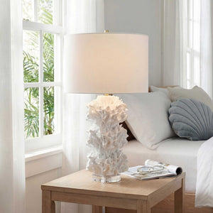Uttermost Cambre Coral Sculpted Base Linen Shade Table Lamp for Coastal Interiors