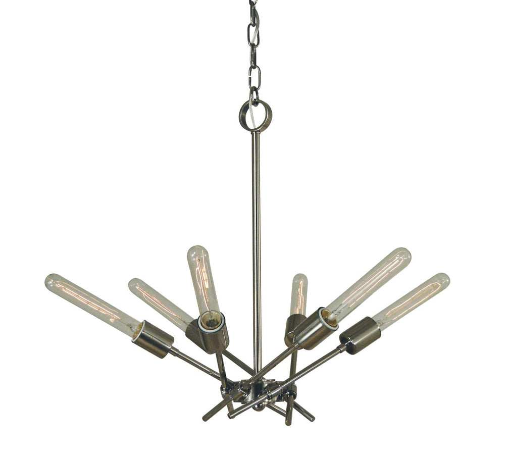 Framburg 6-light Quasar Chandelier - Mid-century Modern Design With Vintage Bulbs, Made In The Usa Polished Nickel Metal 3076 Pn