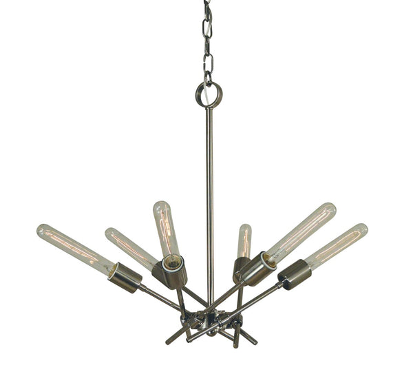 Framburg 6-light Quasar Chandelier - Mid-century Modern Design With Vintage Bulbs, Made In The Usa Polished Nickel Metal 3076 Pn